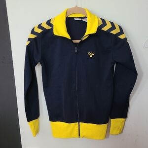 Vintage Club Hummel Navy and Yellow Zip-Up Track Jacket Size Medium